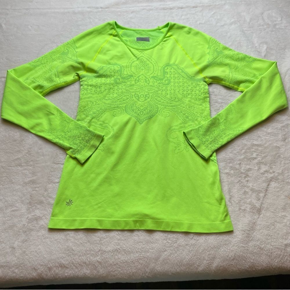 Athleta Neon Green Long Sleeve Fitted Athletic Top Size Medium